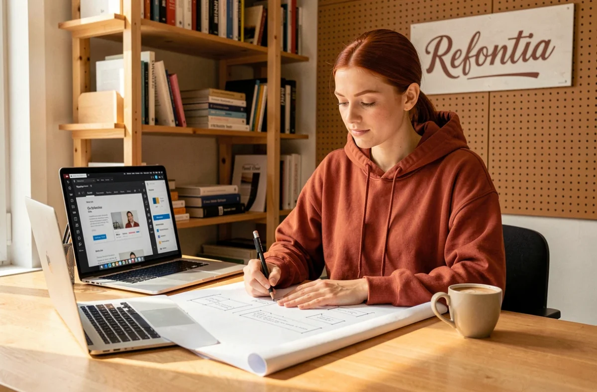 Designer UX de l'agence Refontia dans la Vienne créant des wireframes pour un site WordPress