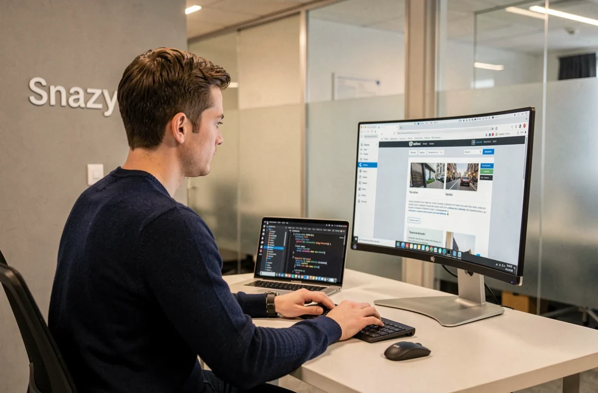 Designer web de l'agence Snazzy dans la Vienne travaillant sur une interface WordPress moderne