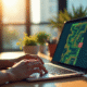 Bureau moderne avec ordinateur affichant le jeu Google Snake
