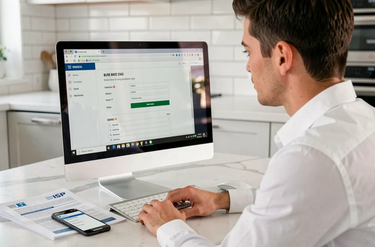Jeune homme configurant sa box internet en accédant à la page d'administration via l'adresse IP correcte dans un navigateur web