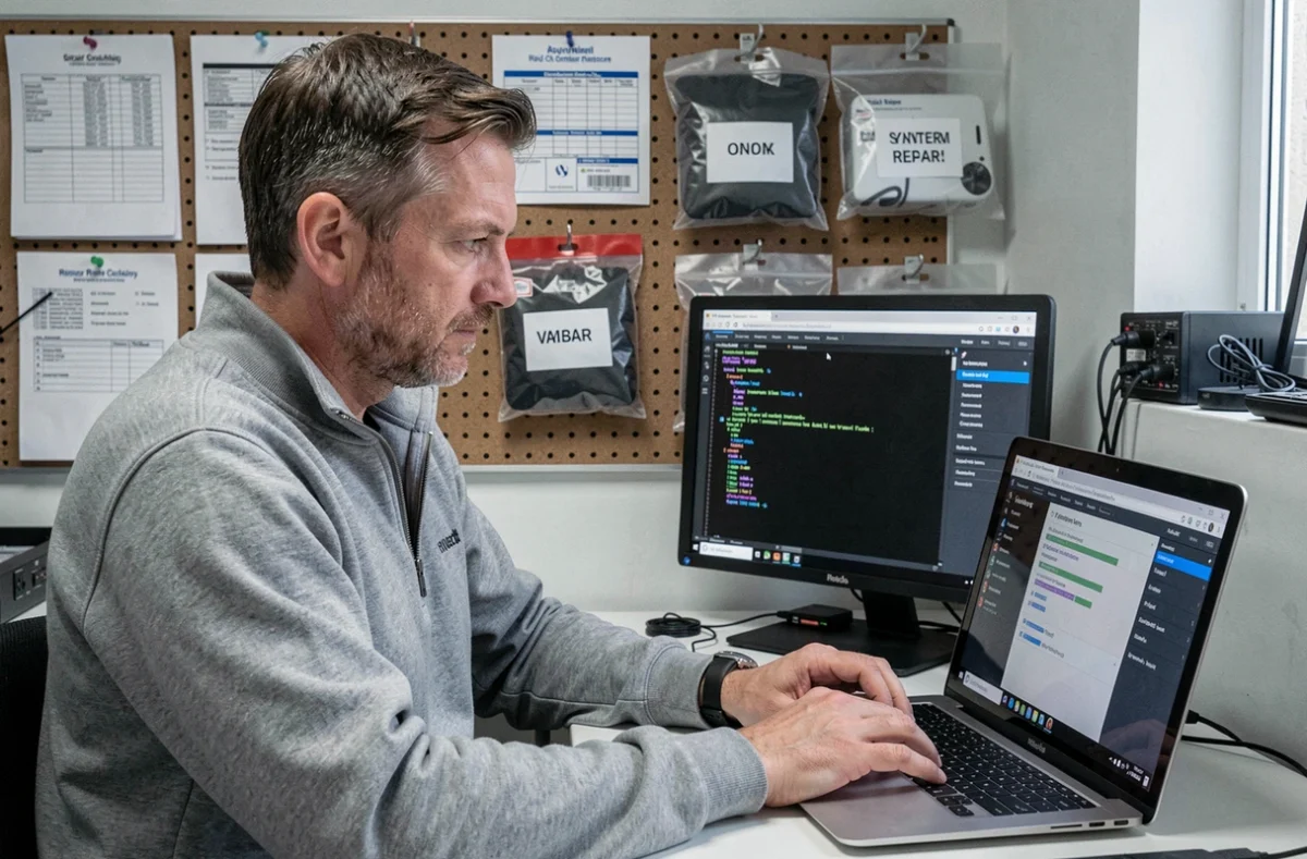 Technicien Depan PC dans le Nord effectuant un diagnostic complet sur un MacBook client avec logiciel professionnel