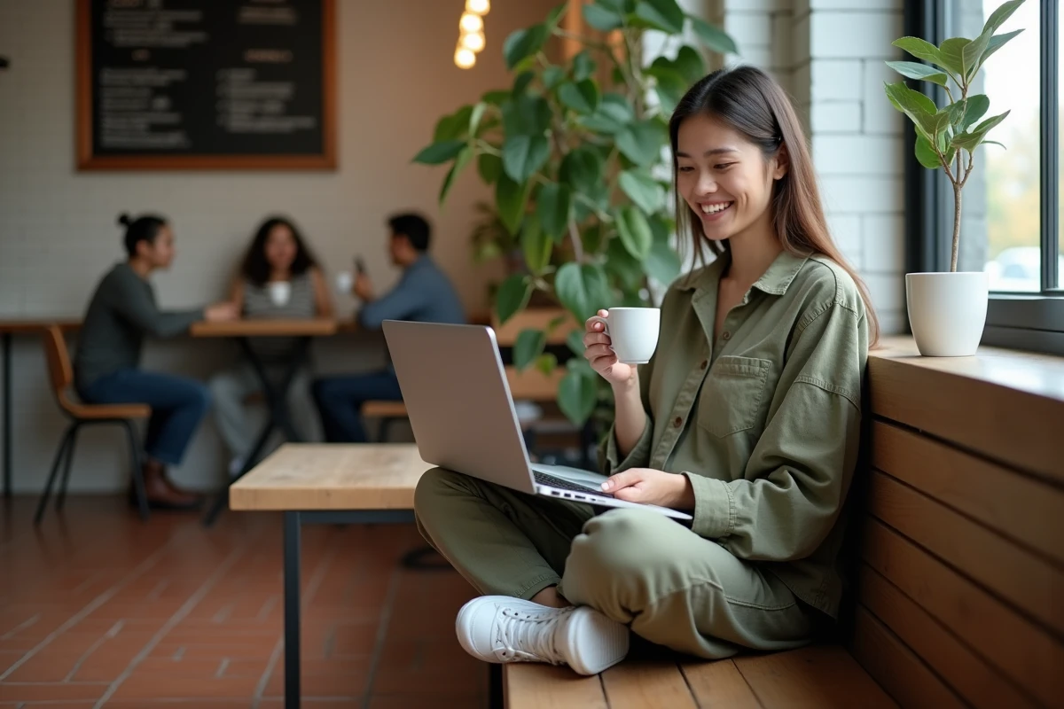 Designer UX travaillant sur la structure CSS de popups dans un café avec l'inspecteur de navigateur ouvert