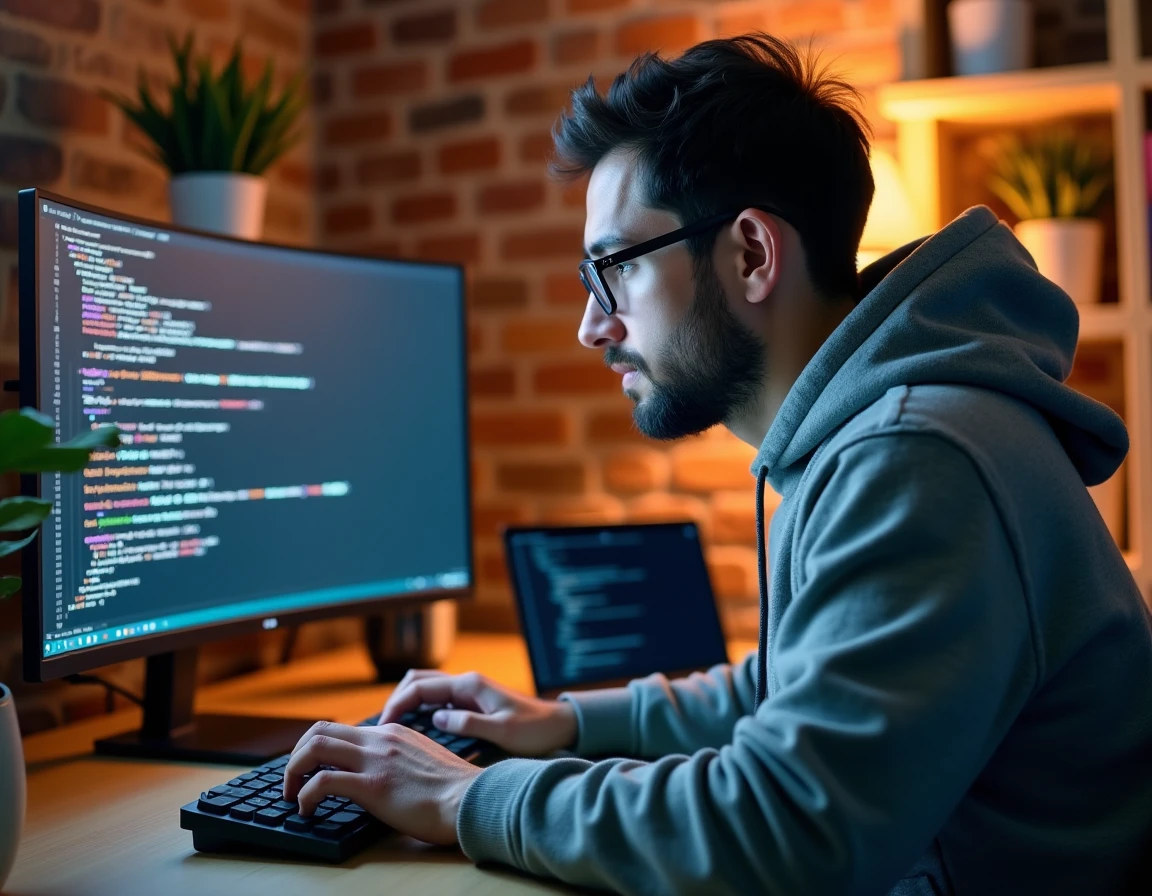 Développeur utilisant la commande popd dans un terminal bash sur un écran ultrawide dans un bureau moderne