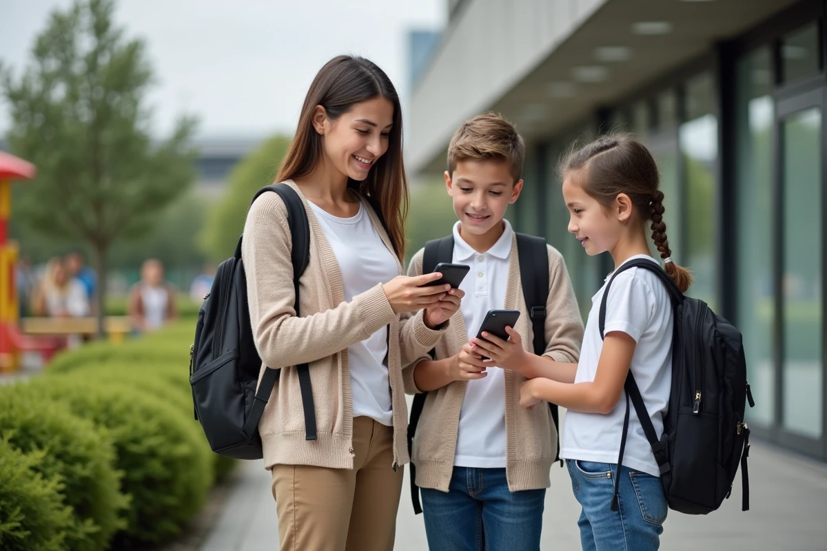 Professeure montre un manuel numérique aux élèves