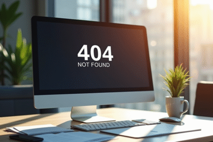 Ecran d'ordinateur affichant une erreur 404 sur un site moderne