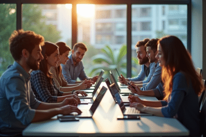 Espace de travail moderne avec professionnels collaborant