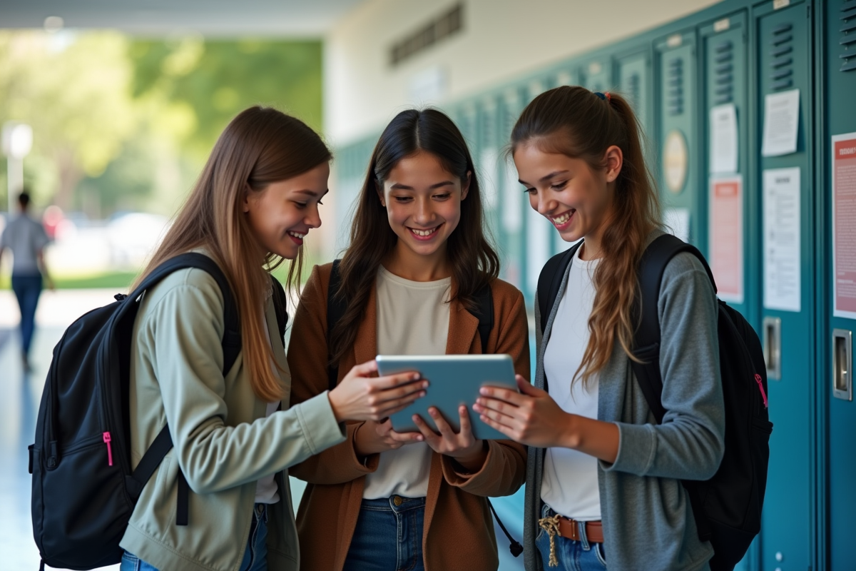 Trois élèves discutant autour d