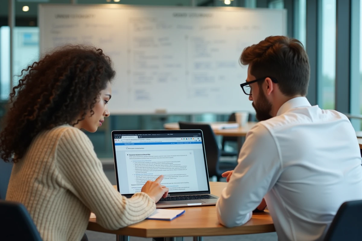 Deux étudiants de Lyon 3 révisant ensemble en salle de travail grâce aux ressources pédagogiques disponibles sur l'intranet universitaire