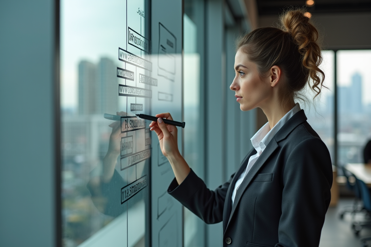 Femme esquissant la hiérarchie d un site web dans un coworking