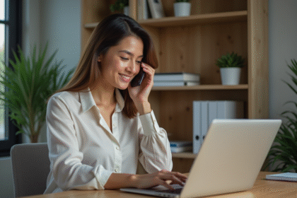 Jeune femme professionnelle travaillant sur un ordinateur portable dans un bureau moderne