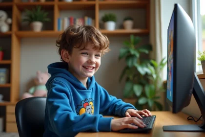 Garçon de 9 ans joue à Minecraft avec mod Pokémon dans sa chambre