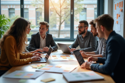 Groupe diversifié travaillant autour d'une table moderne