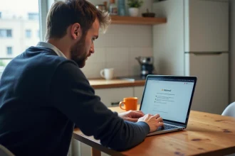 Homme frustré devant son ordinateur à Grenoble