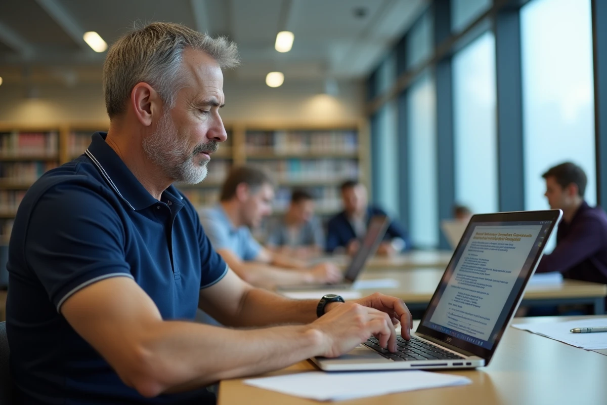 Homme adulte suivant un programme d'initiation à l'informatique sur 4 semaines dans une bibliothèque publique