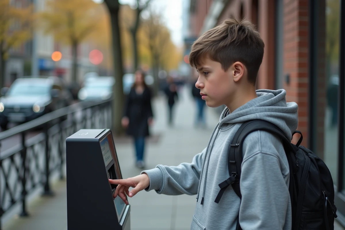 Jeune garçon utilisant un scanner digital à la bibliothèque