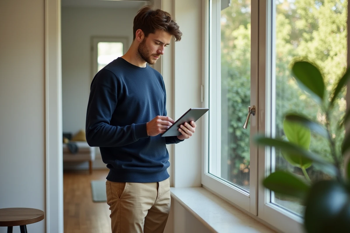Jeune homme regardant une tablette près d
