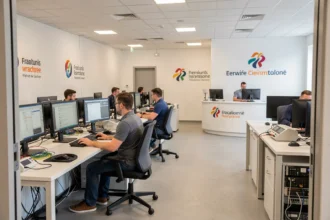 Bureau de dépannage informatique professionnel dans le Loiret avec techniciens au travail