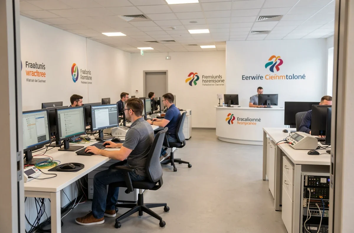 Bureau de dépannage informatique professionnel dans le Loiret avec techniciens au travail