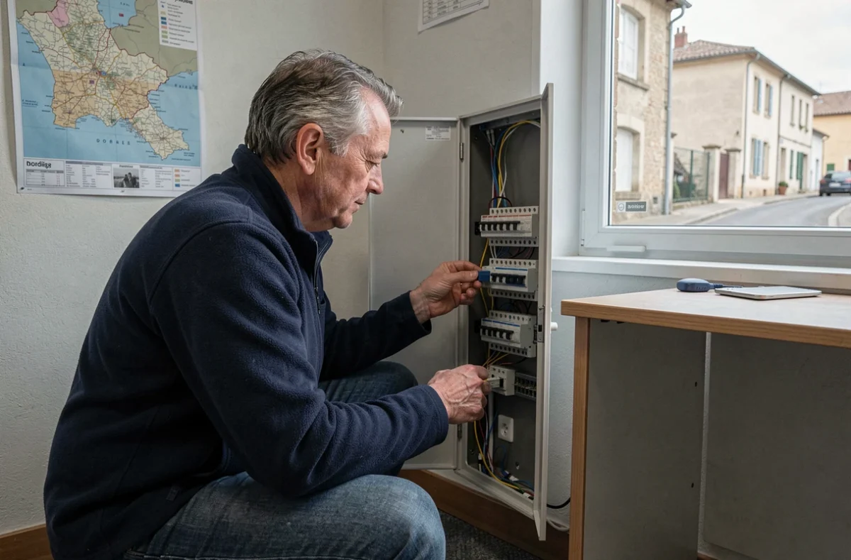 Technicien Périgord Informatique Thiviers effectuant un diagnostic réseau dans une entreprise locale