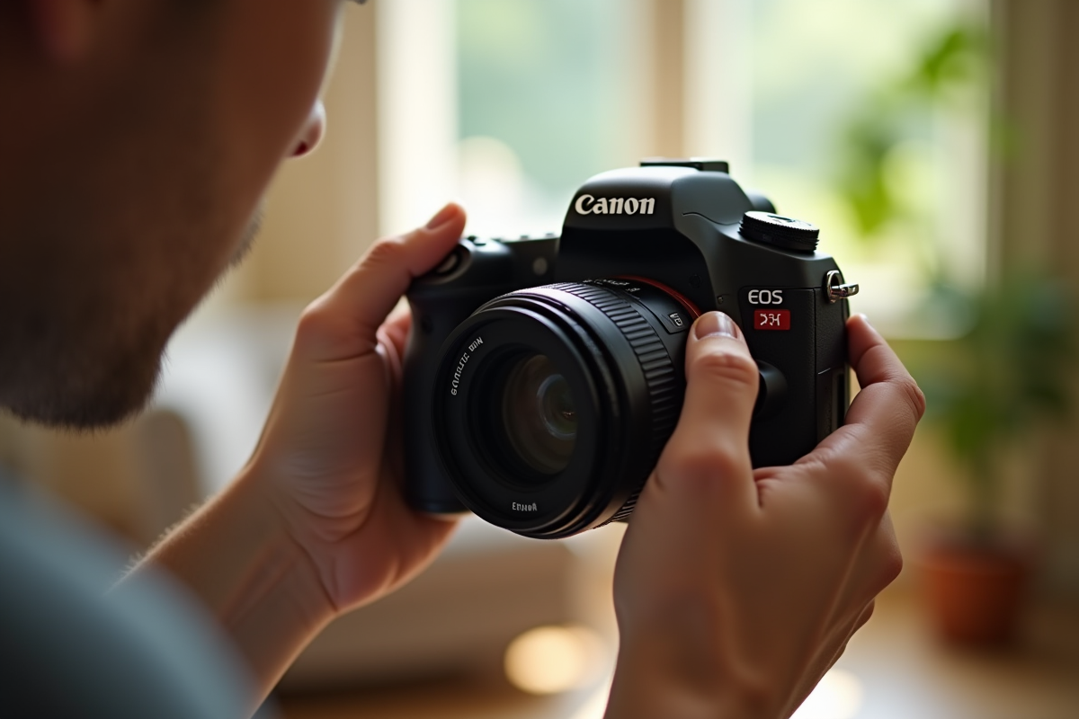 Personne ajustant les réglages d'un appareil Canon EOS