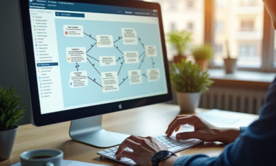 Écran d'ordinateur avec plan du site web en office lumineux