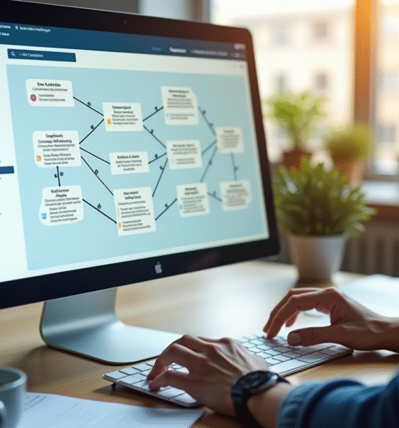 Écran d'ordinateur avec plan du site web en office lumineux