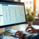 Écran d'ordinateur avec plan du site web en office lumineux