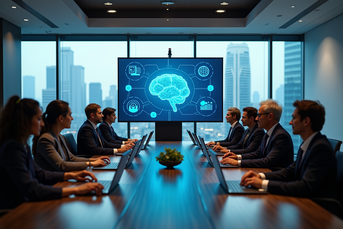 Groupe de professionnels discutant autour d