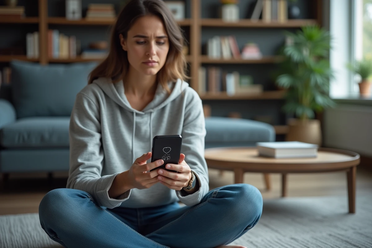 Femme vérifiant les paramètres de sécurité et de confidentialité de son compte sur un smartphone